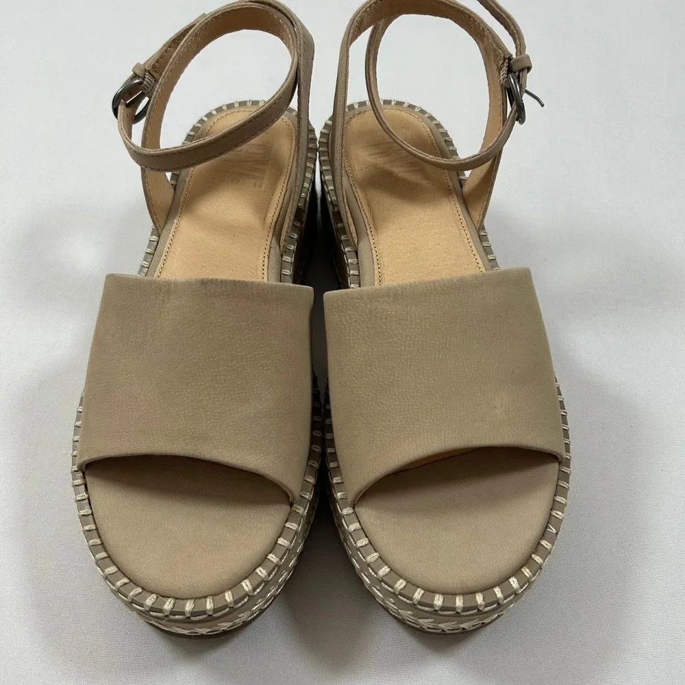 Frye Sandals Platform Wedge Womens 6M Clay Beige Leather Joy‎ Ankle Strap